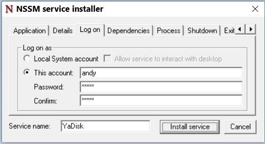 Яндекс Диск как служба Windows